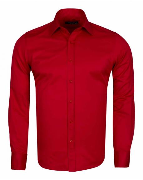 Men's red plain double cuff shirt with cufflinks SL 1045-B